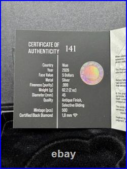 T & S Black Mark 2 oz Fine Silver Coin Niue 2026 With Diamond Complete Box COA