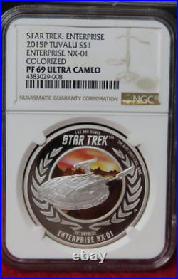 Tuvalu 2015 Silver 1 Oz. 999 Star Trek USS ENTERPRISE NX-01 NGC perth mint PF 69