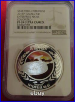 Tuvalu 2015 Silver 1 Oz. 999 Star Trek USS ENTERPRISE NX-01 NGC perth mint PF 69