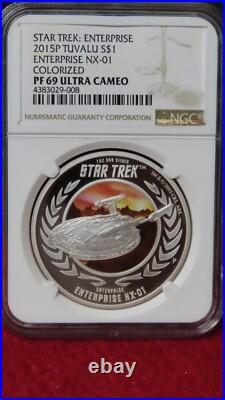 Tuvalu 2015 Silver 1 Oz. 999 Star Trek USS ENTERPRISE NX-01 NGC perth mint PF 69