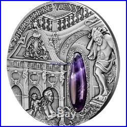 WINTER PALACE Belvedere Vienna, 2oz Silver Coin 2$ Niue 2015 with Amethyst