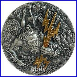Zeus Greek Gods 2021 2 Oz Pure Uhr Silver Coin Antique Finish Niue