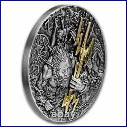 Zeus Greek Gods 2021 2 Oz Pure Uhr Silver Coin Antique Finish Niue